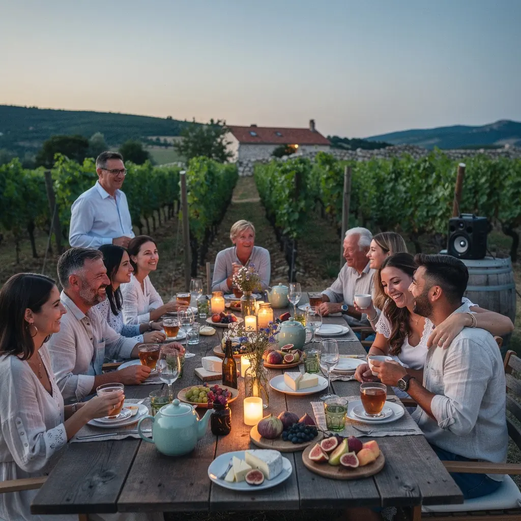 Biljni čaj u elegantnoj čaši s cvijećem u pozadini stvarajući mirnu scenu