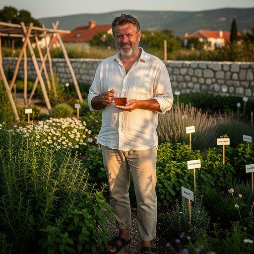 Zeleni čaj s biljem poslužen u mirnoj atmosferi uz svjetlost svijeća.