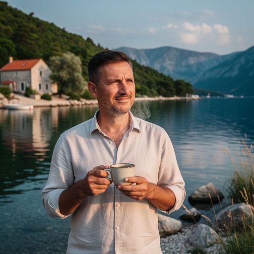 Šalica kamilice s cvjetovima u pozadini, okružena prirodom.