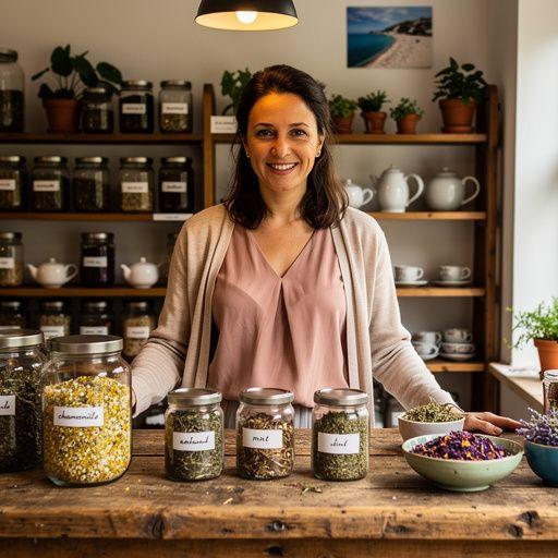 Osoba koja uživa u čaju na terasi, opuštajući se uz zvukove prirode.